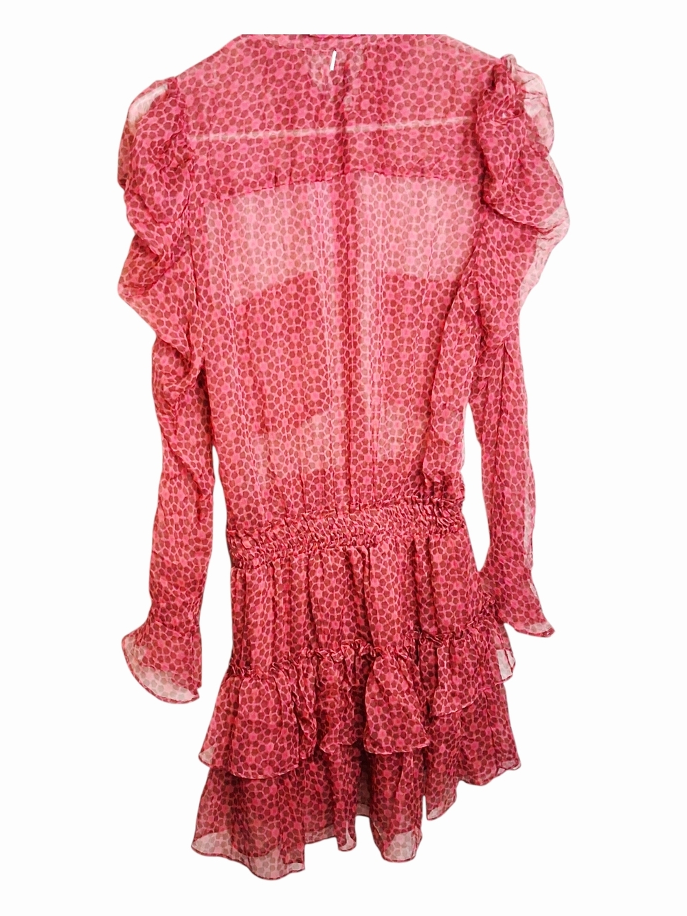 Misa Los Angeles Anika Mini Dress In Cardinal Tile Print S Sheer Chiffon Boho - Picture 10 of 12